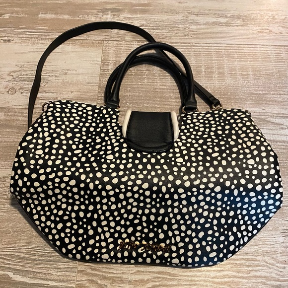 Betsey Johnson black tote bag with polka dots and blue heart - Picture 9 of 16